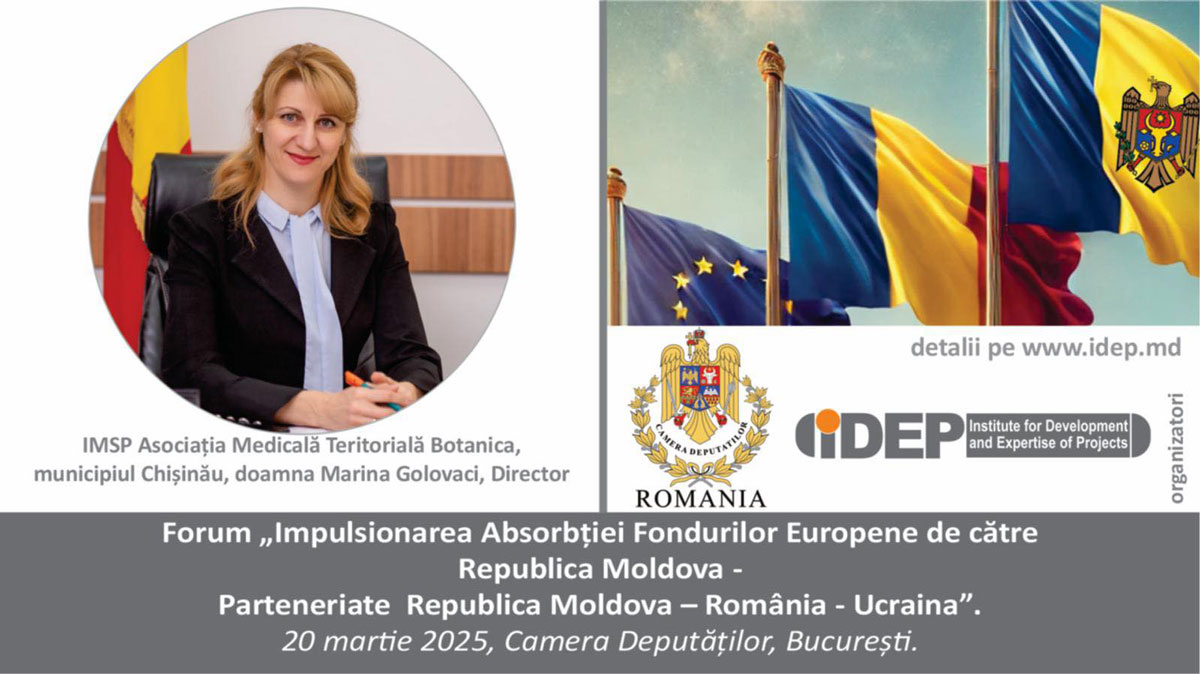 Read more about the article Astăzi, 20 martie 2025, la Camera Deputaților din Parlamentul României, Directorul IMSP AMT Botanica, dna Marina Golovaci, a participat la ediția a 14-a a forumului „Impulsionarea Absorbției Fondurilor Europene de către Republica Moldova – Țară candidată la UE”
