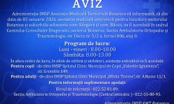 Administrația IMSP Asociația Medicală Teritorială Botanica vă informează, că din data de 05 ianuarie 2026, asistența medicală antirabică pentru locuitorii sectorului Botanica și suburbiile adiacente com. Sângera și com. Băcioi, va fi acordată în cadrul Centrului Consultativ Diagnostic, sectorul Botanica, Secția Ambulatorie Ortopedie și Traumatologie, str. Dacia nr. 5/2 a, biroul 006, etaj 0.